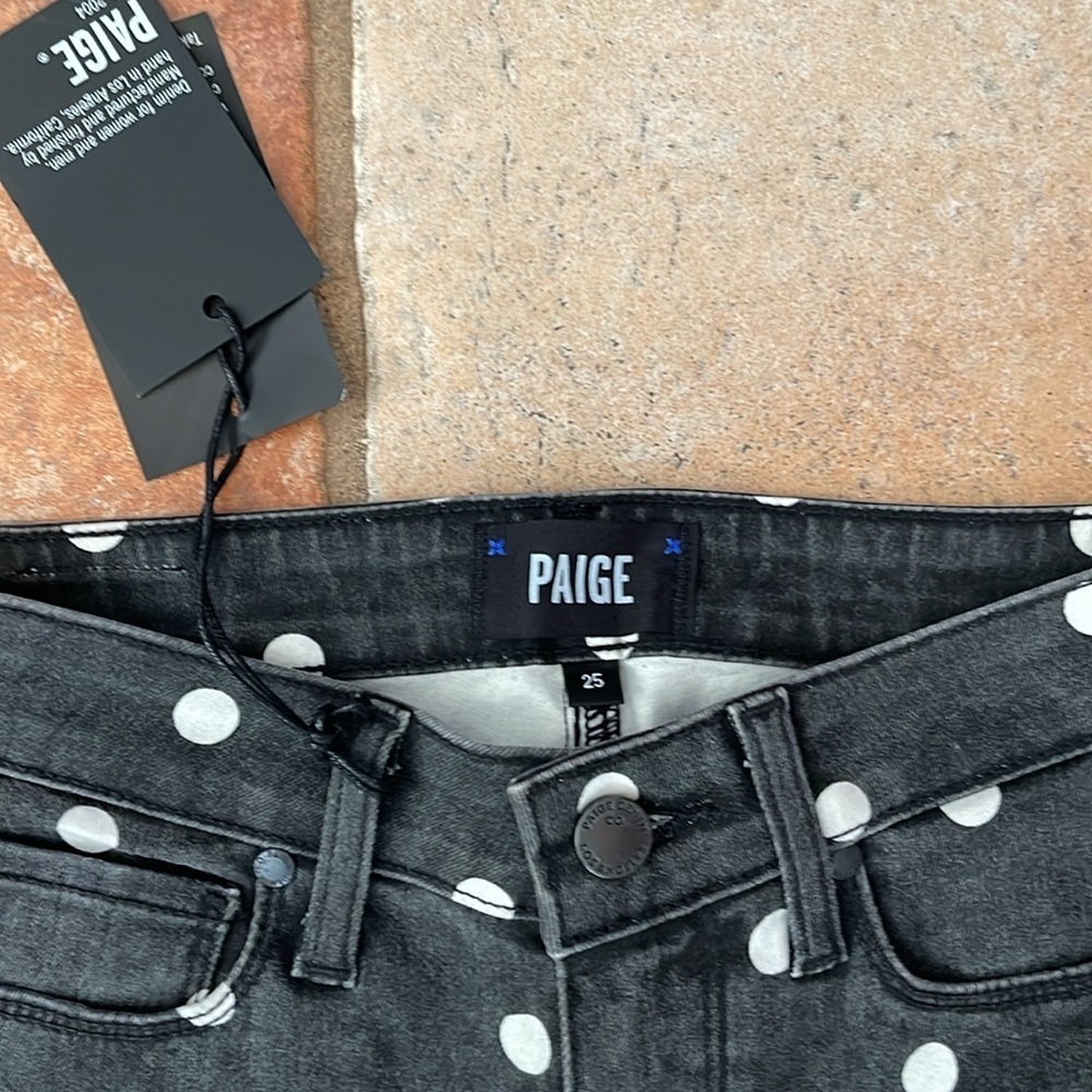 PAIGE HOXTON ULTRA SKINNY POLKA DOT JEANS BLACK WHITE SIZE 25 - Picture 2 of 4